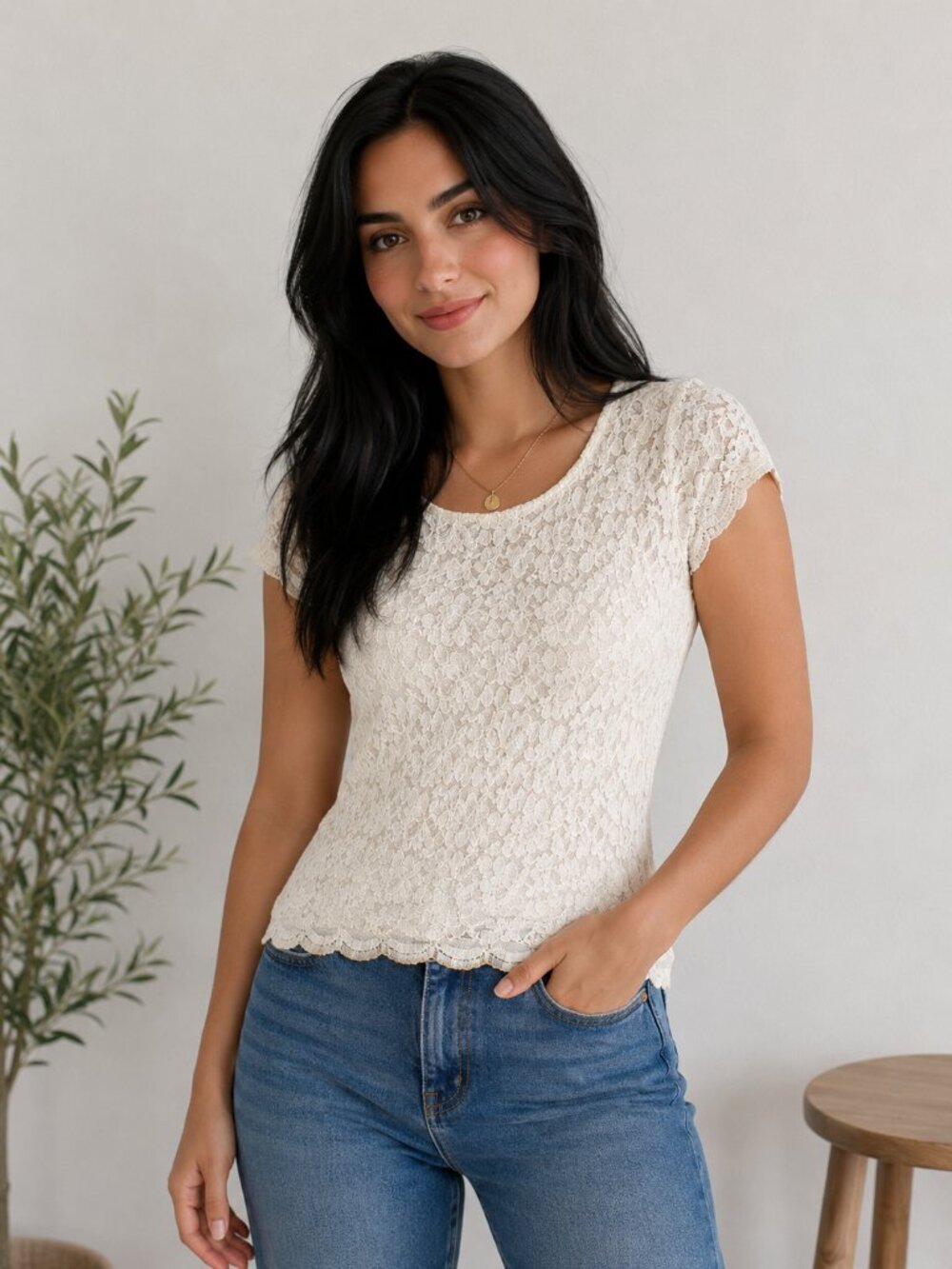 Emma James Lace Cap Sleeve Blouse